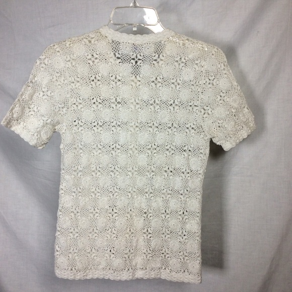 Hand Crocheted Women’s White Button Up Top VTG - Picture 4 of 13